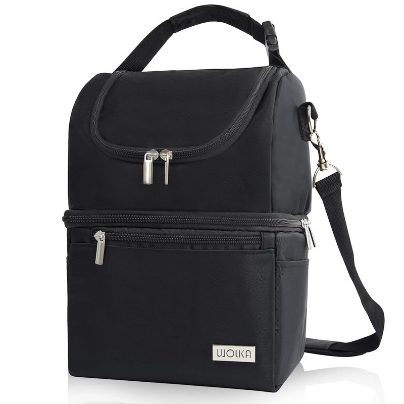 Wolka Breastmilk Cooler Bag - Cooler Bag for Nursing Moms Multi-Function, Insulated Baby Bottle Cooler Tote Bag with Double Compartments - Fits 6 Baby Bottles Up to 9 Ounce - All Black - Image 1